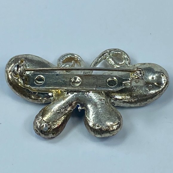 Silver & Shade of Blue Enameled Butterfly Pin Brooch Jewelry Rhinestone Accents - Picture 6 of 16